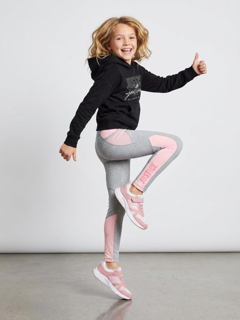 Justice Girls Gray and Pink Colorblock Leggings